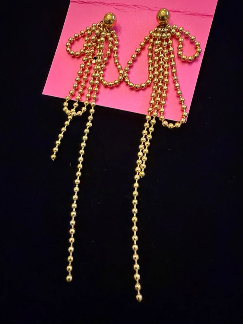 Gold Dangle Chain Ball Earrings - Women Jewelry - Picture 3 of 3